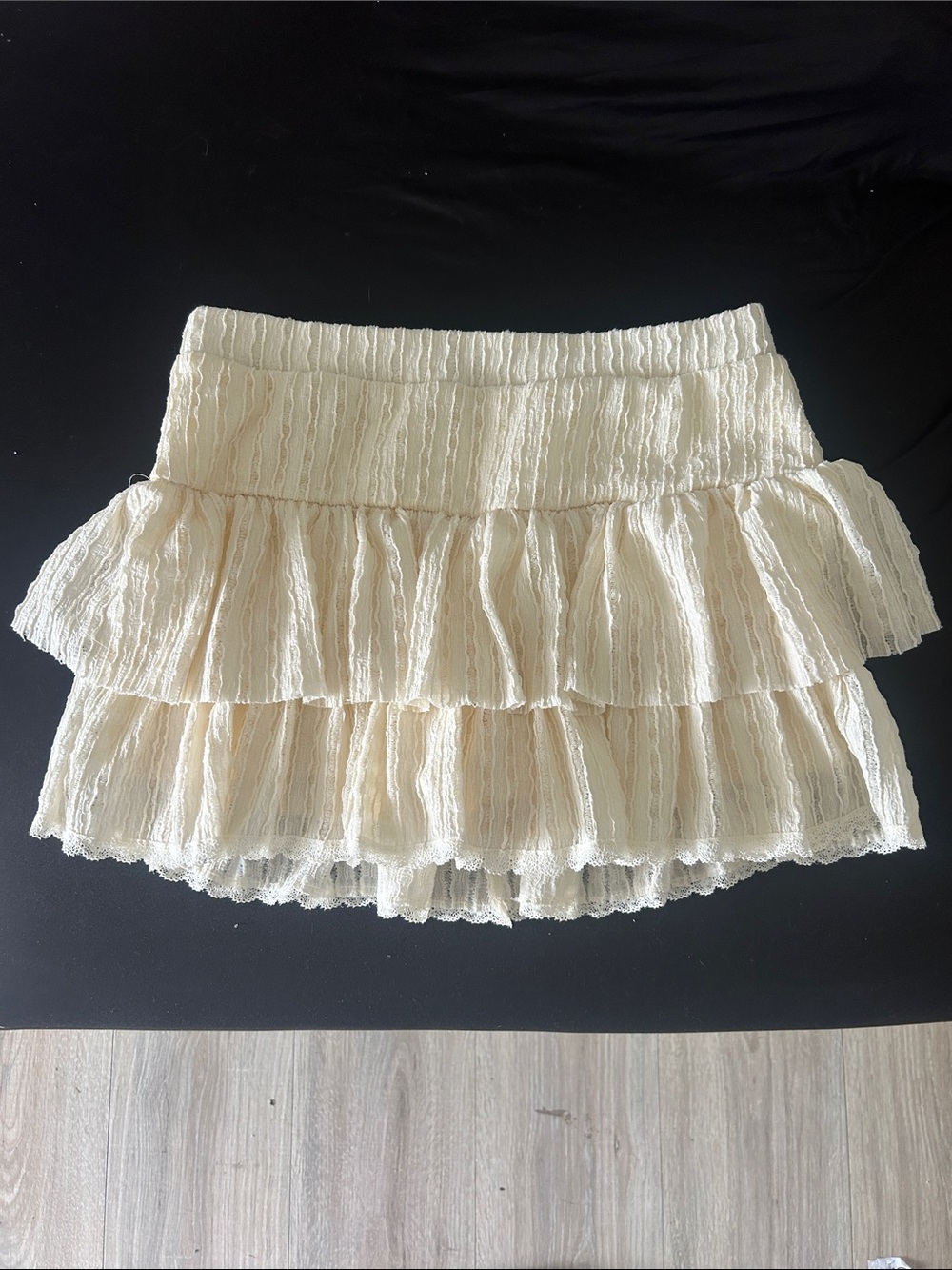 Women's Cream Tiered Lace  Skirt